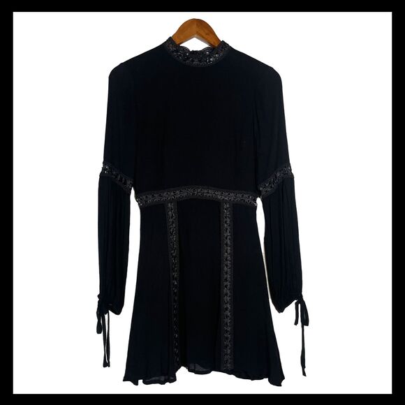 Lost + Wander Dresses & Skirts - Black Mini Dress High Neck Long Sleeve Lace Detail LBD Lost + Wander Small
